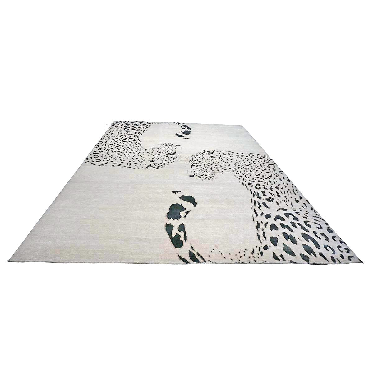 Indo-Napalese Modern Wool & Silk 9x14 Ivory & Black Jaguar Handmade Area Rug #1144032