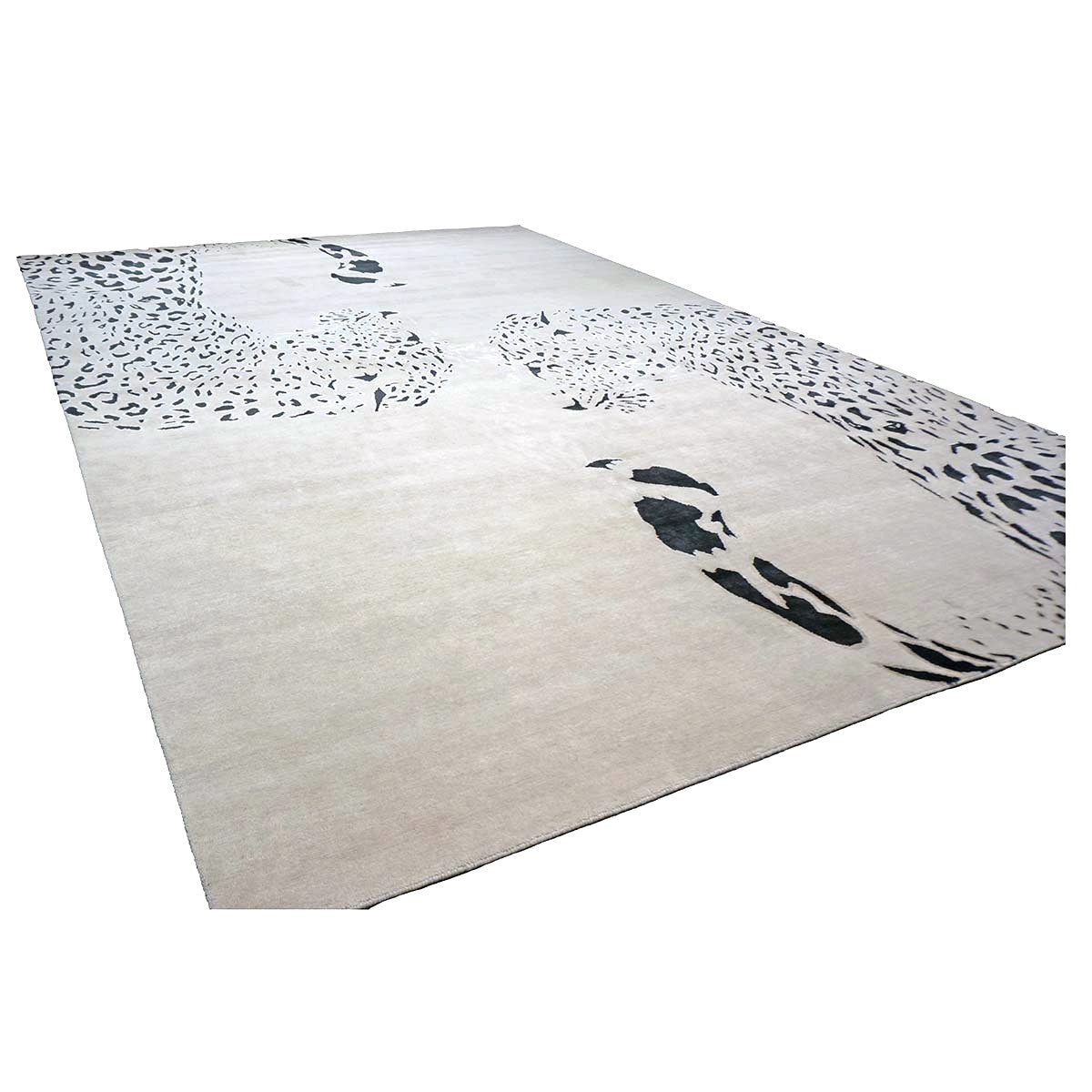 Indo-Napalese Modern Wool & Silk 9x14 Ivory & Black Jaguar Handmade Area Rug #1144032