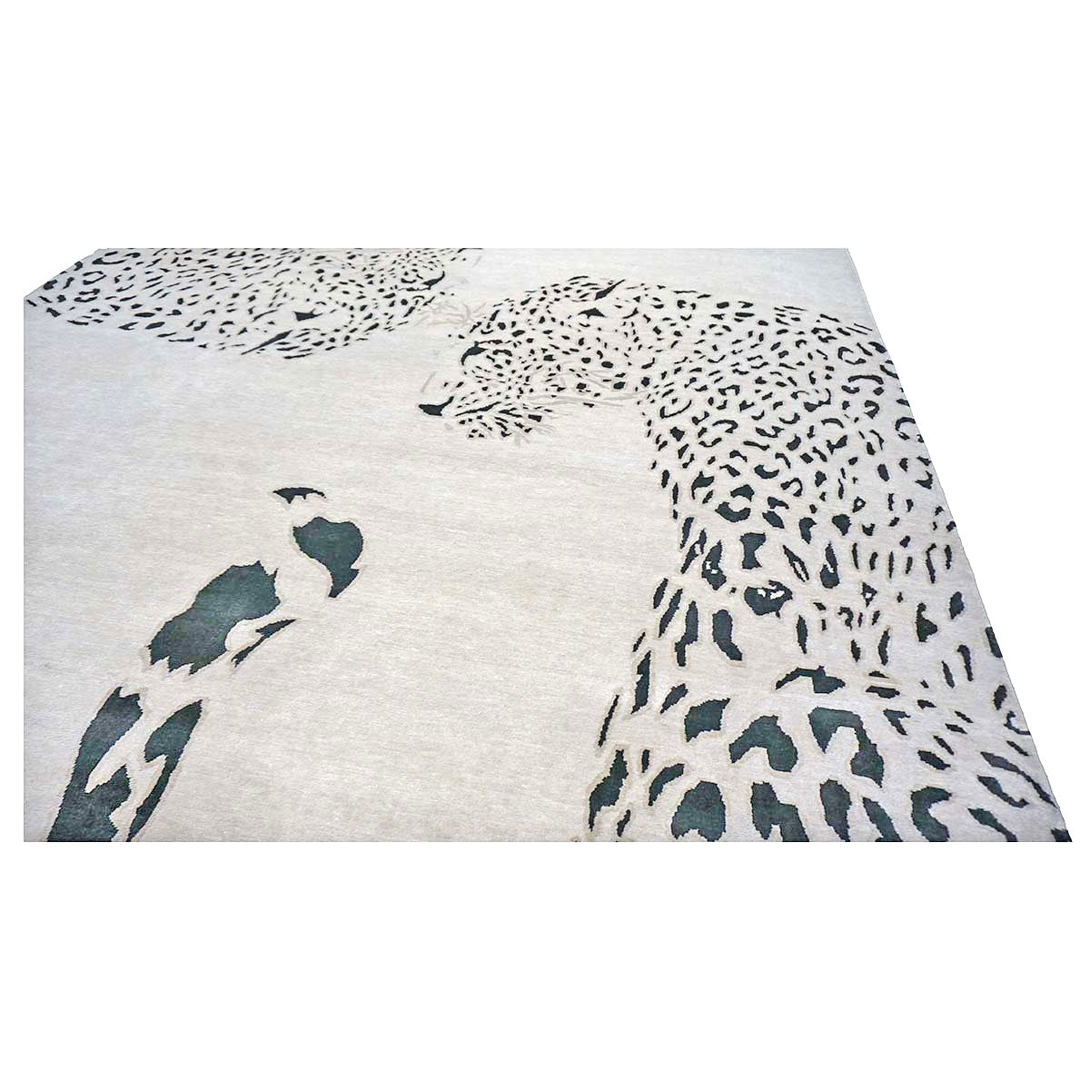 Indo-Napalese Modern Wool & Silk 9x14 Ivory & Black Jaguar Handmade Area Rug #1144032