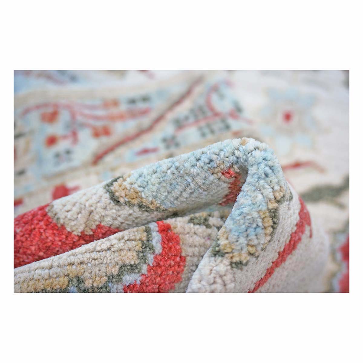 Afghan Sultanabad Masters Wool 3x10 Tan, Ivory, Red & Light Blue Handmade Area Rug #1144044