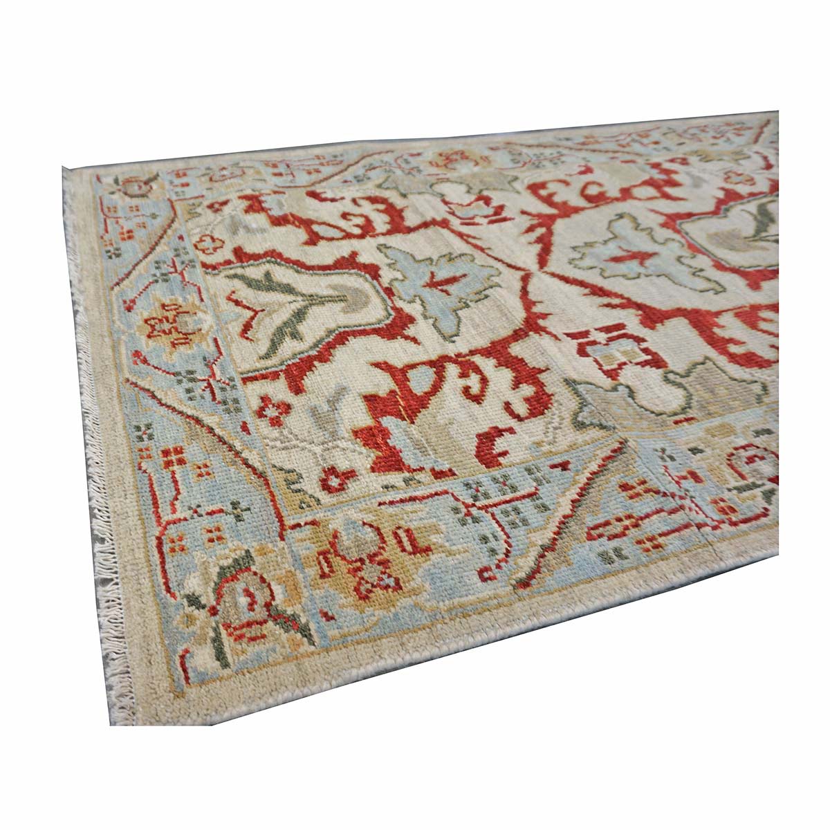 Afghan Sultanabad Masters Wool 3x10 Tan, Ivory, Red & Light Blue Handmade Area Rug #1144044