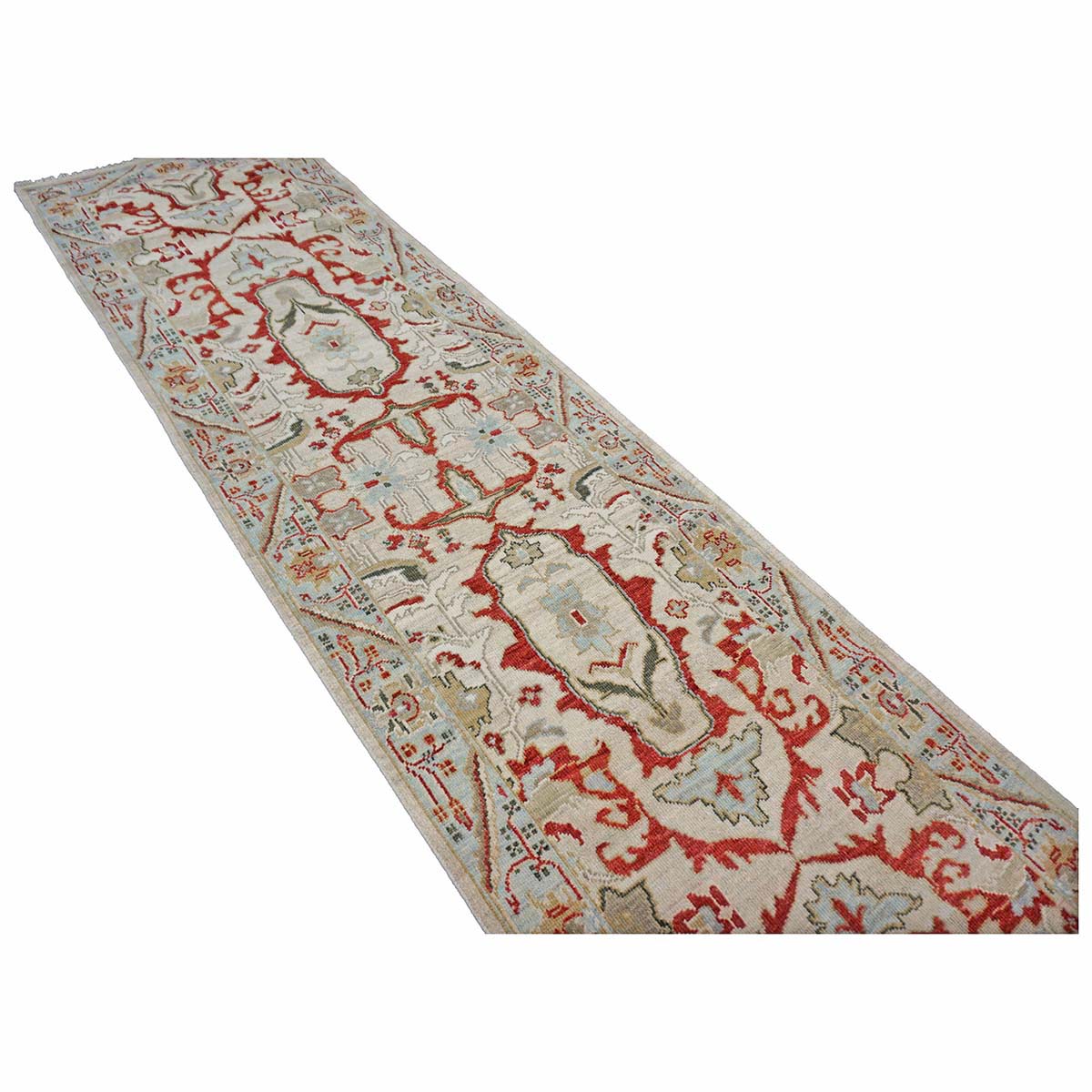 Afghan Sultanabad Masters Wool 3x10 Tan, Ivory, Red & Light Blue Handmade Area Rug #1144044