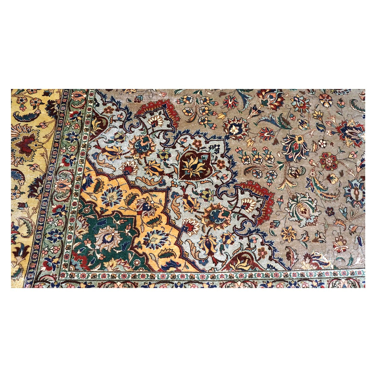 Vintage Persian Tabriz Wool 11x16 Taupe, Yellow & Ivory Handmade Area Rug #1144050
