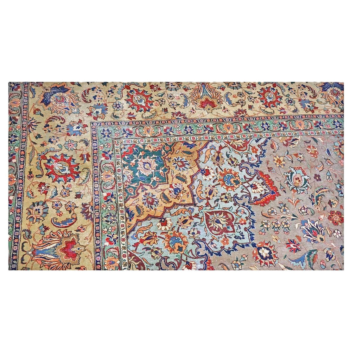 Vintage Persian Tabriz Wool 11x16 Taupe, Yellow & Ivory Handmade Area Rug #1144050