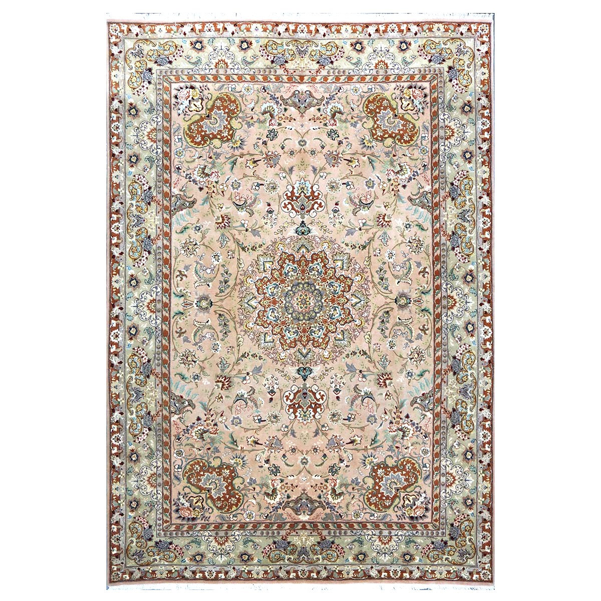 Vintage Persian Tabriz Wool & Silk 6x9 Mauve & Green Handmade Area Rug #1144055