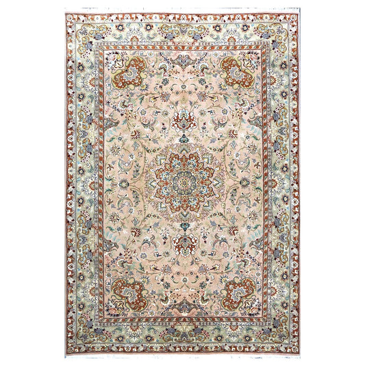 Vintage Persian Tabriz Wool & Silk 6x9 Mauve & Green Handmade Area Rug #1144055