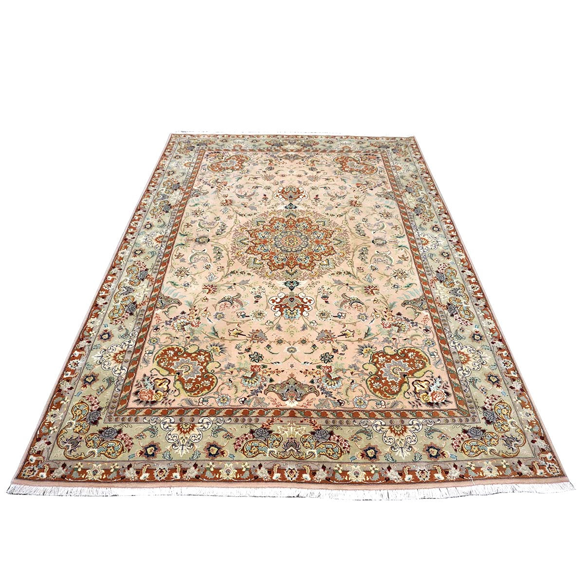 Vintage Persian Tabriz Wool & Silk 6x9 Mauve & Green Handmade Area Rug #1144055