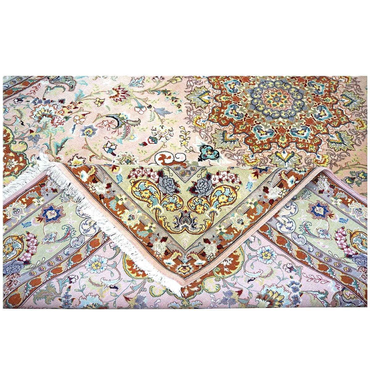 Vintage Persian Tabriz Wool & Silk 6x9 Mauve & Green Handmade Area Rug #1144055