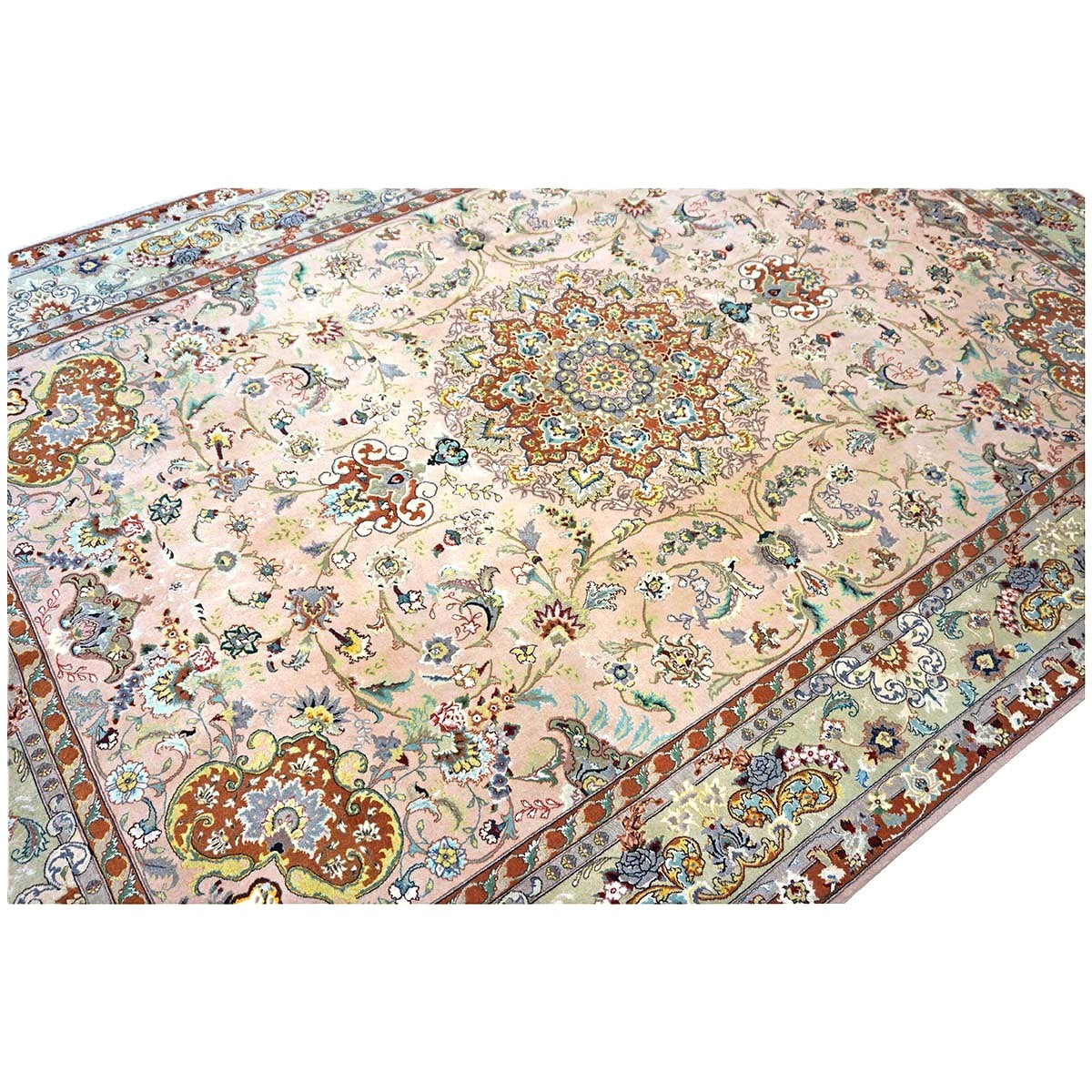 Vintage Persian Tabriz Wool & Silk 6x9 Mauve & Green Handmade Area Rug #1144055