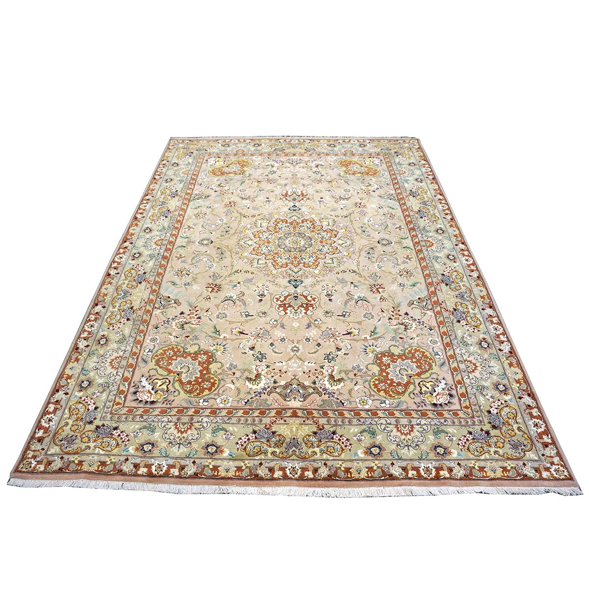 Vintage Persian Tabriz Wool & Silk 6x9 Mauve & Green Handmade Area Rug #1144055