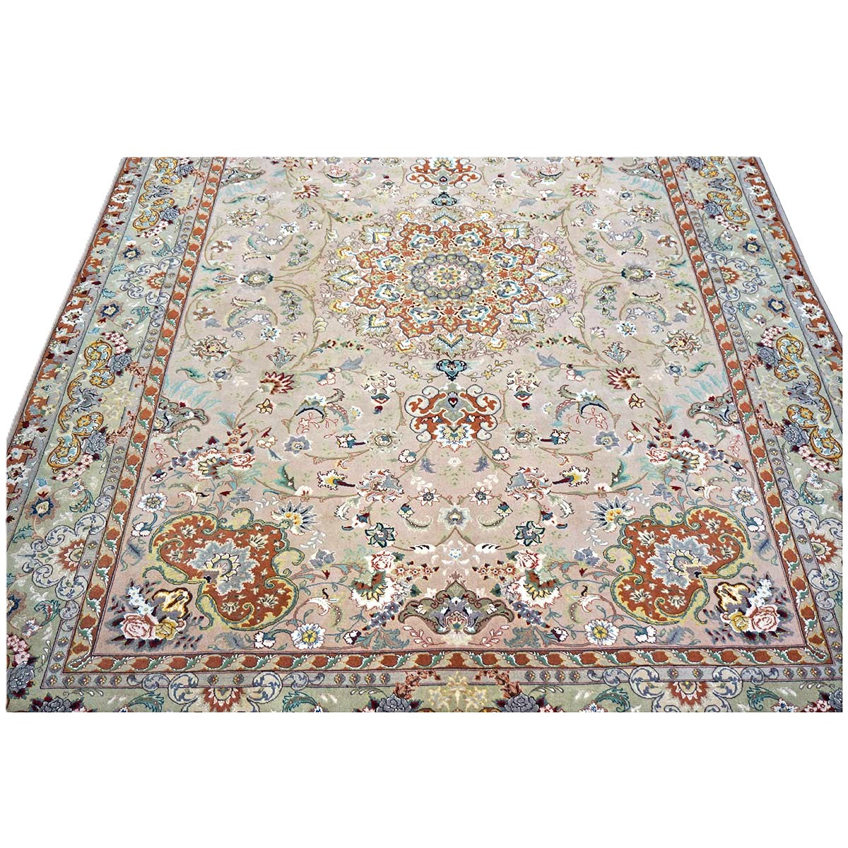 Vintage Persian Tabriz Wool & Silk 6x9 Mauve & Green Handmade Area Rug #1144055