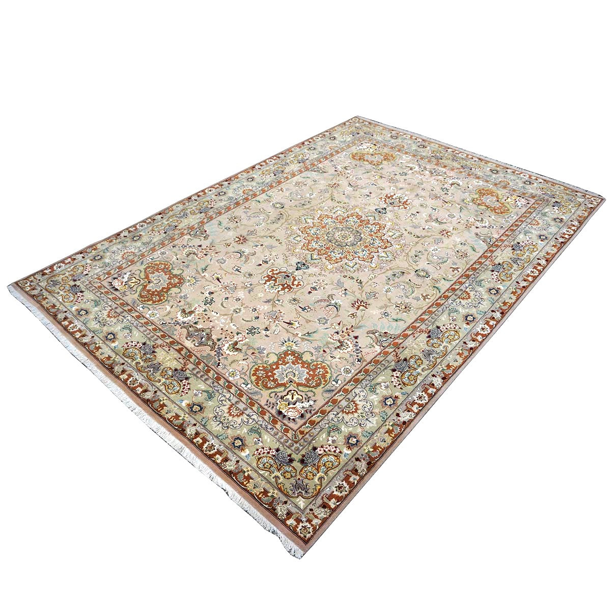 Vintage Persian Tabriz Wool & Silk 6x9 Mauve & Green Handmade Area Rug #1144055