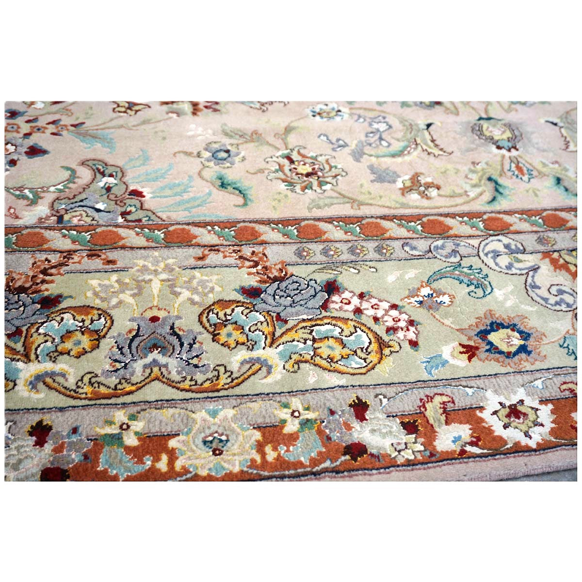 Vintage Persian Tabriz Wool & Silk 6x9 Mauve & Green Handmade Area Rug #1144055