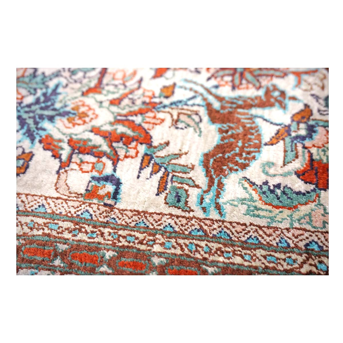 Vintage Sino-Persian Hereke Silk 4x6 Ivory, Pink & Navy Handmade Area Rug #1144060