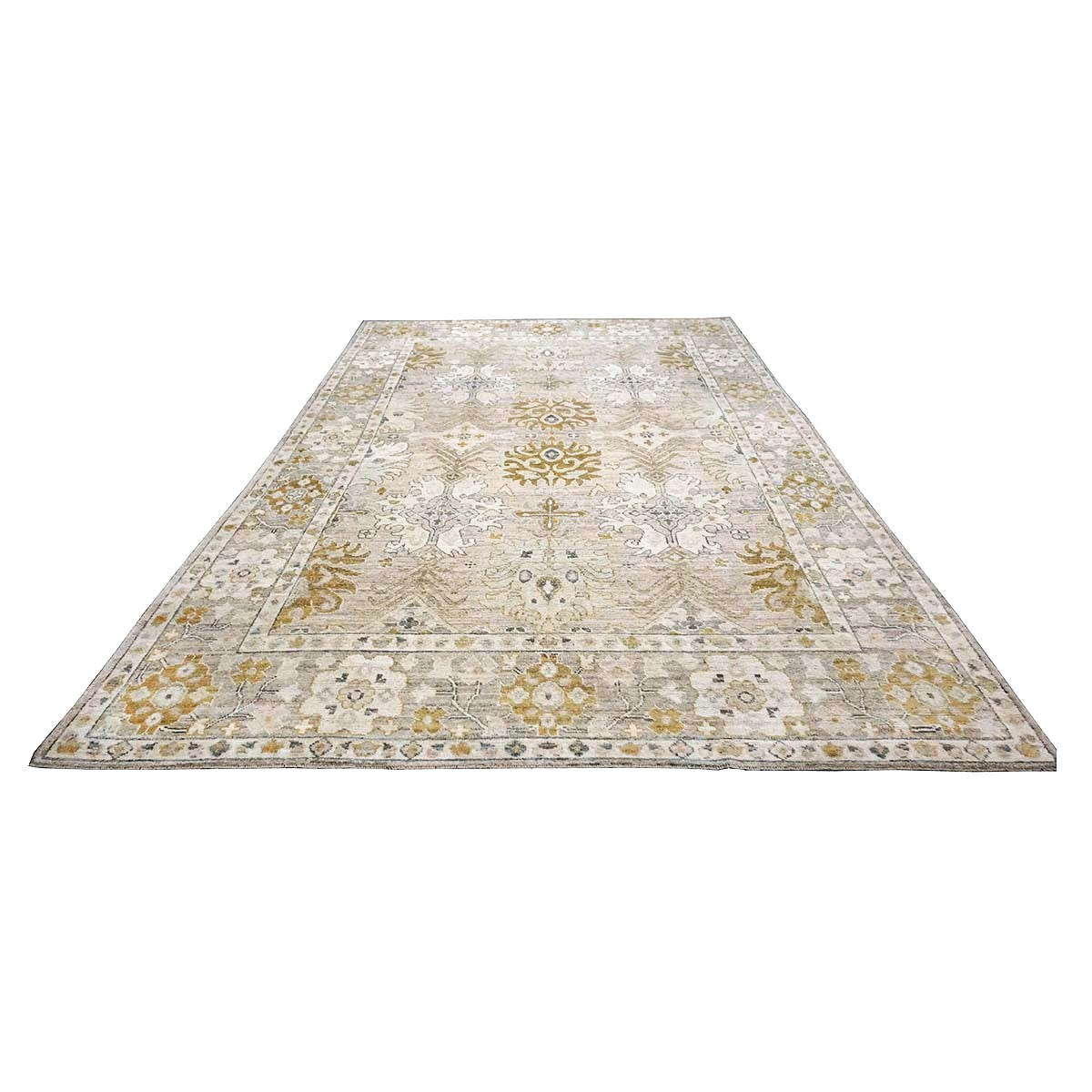 21st Century Turkish Oushak Wool 10x14 Beige, Ivory, & Gold Handmade Area Rug #1144072
