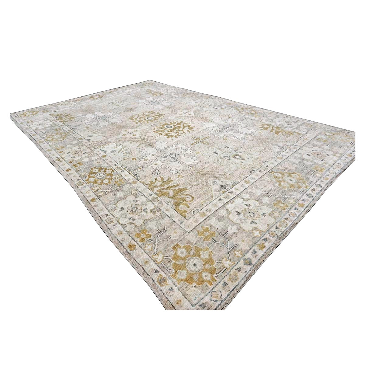 21st Century Turkish Oushak Wool 10x14 Beige, Ivory, & Gold Handmade Area Rug #1144072