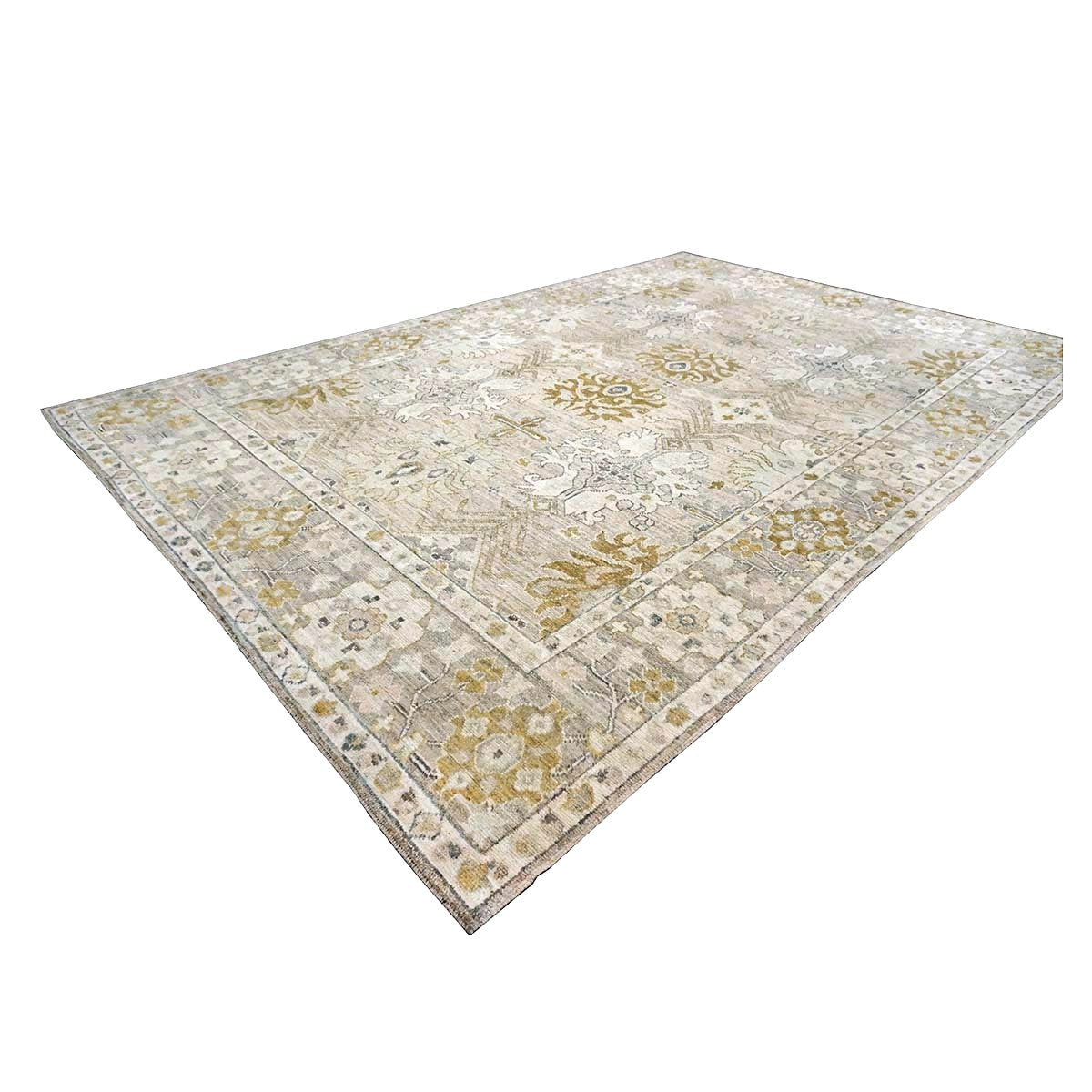 21st Century Turkish Oushak Wool 10x14 Beige, Ivory, & Gold Handmade Area Rug #1144072