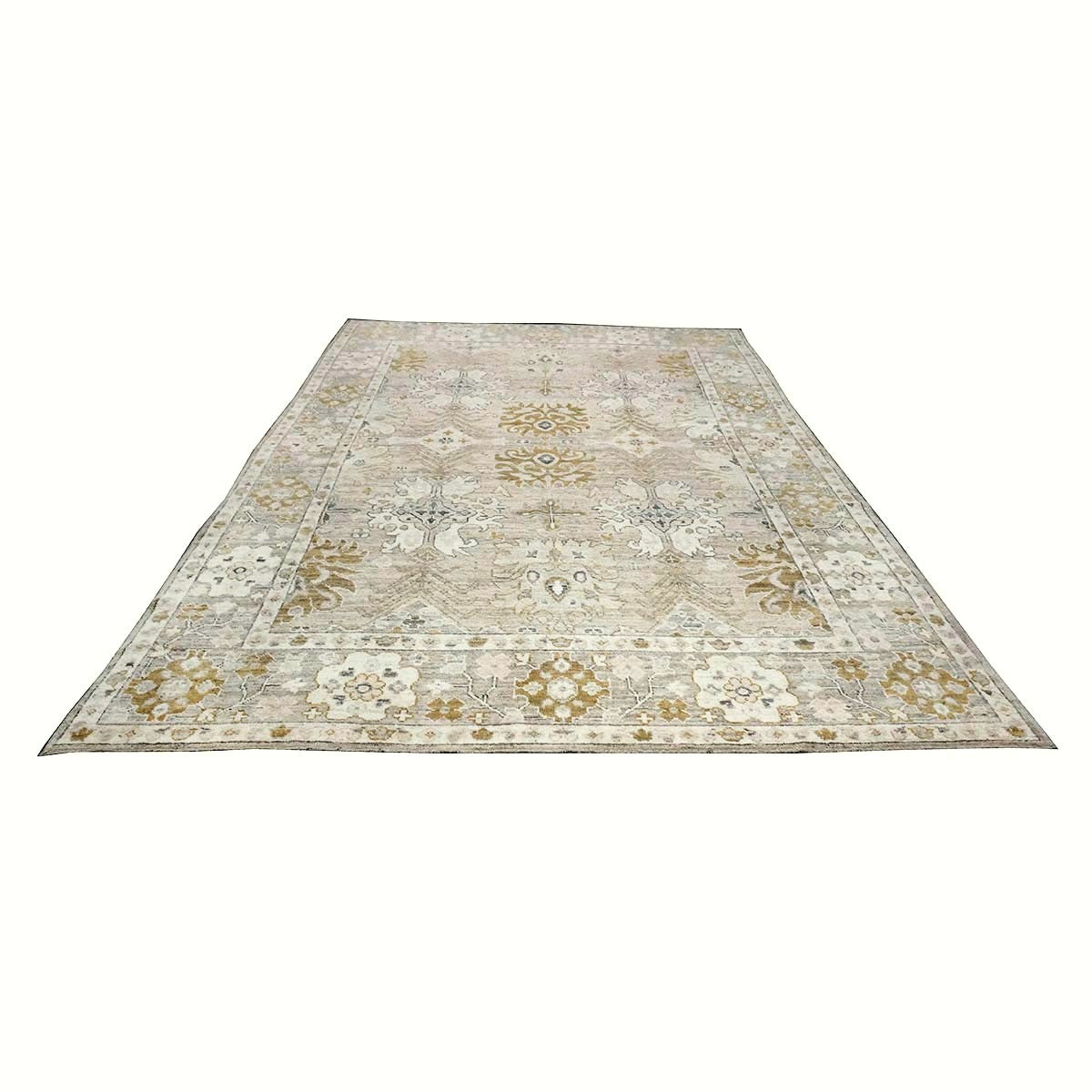 21st Century Turkish Oushak Wool 10x14 Beige, Ivory, & Gold Handmade Area Rug #1144072