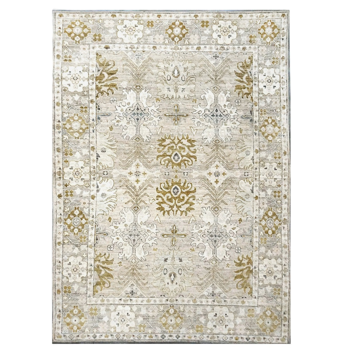 21st Century Turkish Oushak Wool 10x14 Beige, Ivory, & Gold Handmade Area Rug #1144072