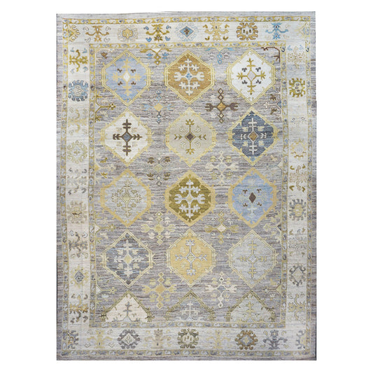 21st Century Turkish Oushak Wool 11x15 Grey, Ivory, Olive & Yellow Handmade Area Rug #1144074