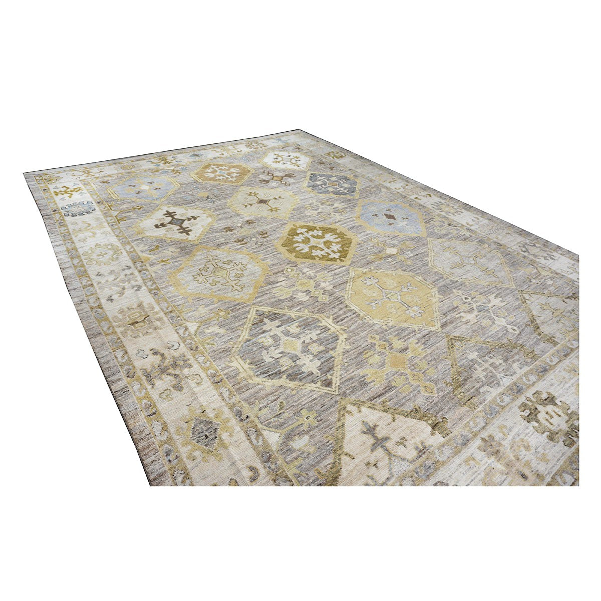 21st Century Turkish Oushak Wool 11x15 Grey, Ivory, Olive & Yellow Handmade Area Rug #1144074