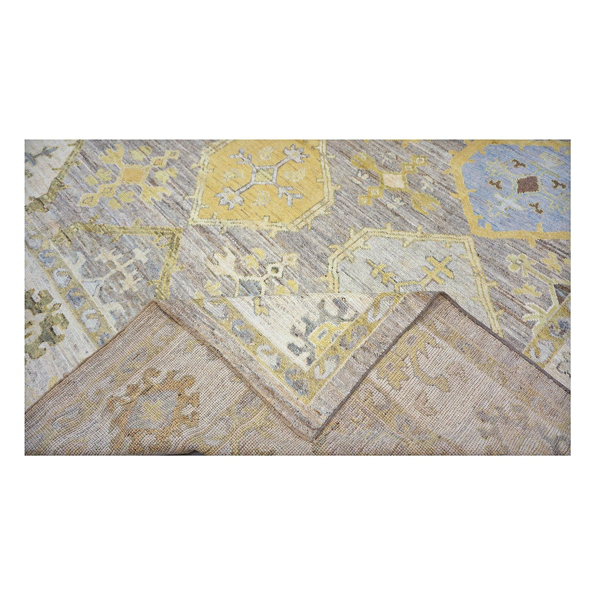 21st Century Turkish Oushak Wool 11x15 Grey, Ivory, Olive & Yellow Handmade Area Rug #1144074