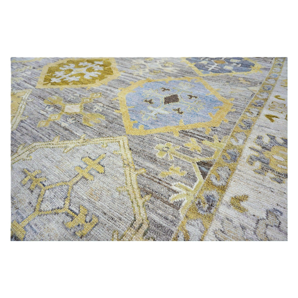 21st Century Turkish Oushak Wool 11x15 Grey, Ivory, Olive & Yellow Handmade Area Rug #1144074