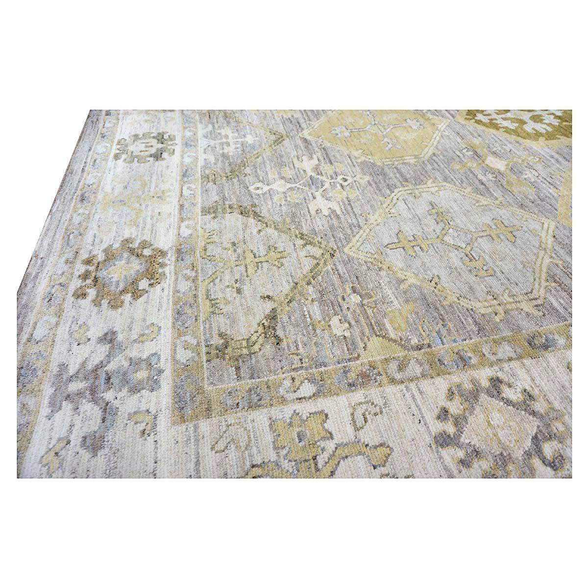 21st Century Turkish Oushak Wool 11x15 Grey, Ivory, Olive & Yellow Handmade Area Rug #1144074