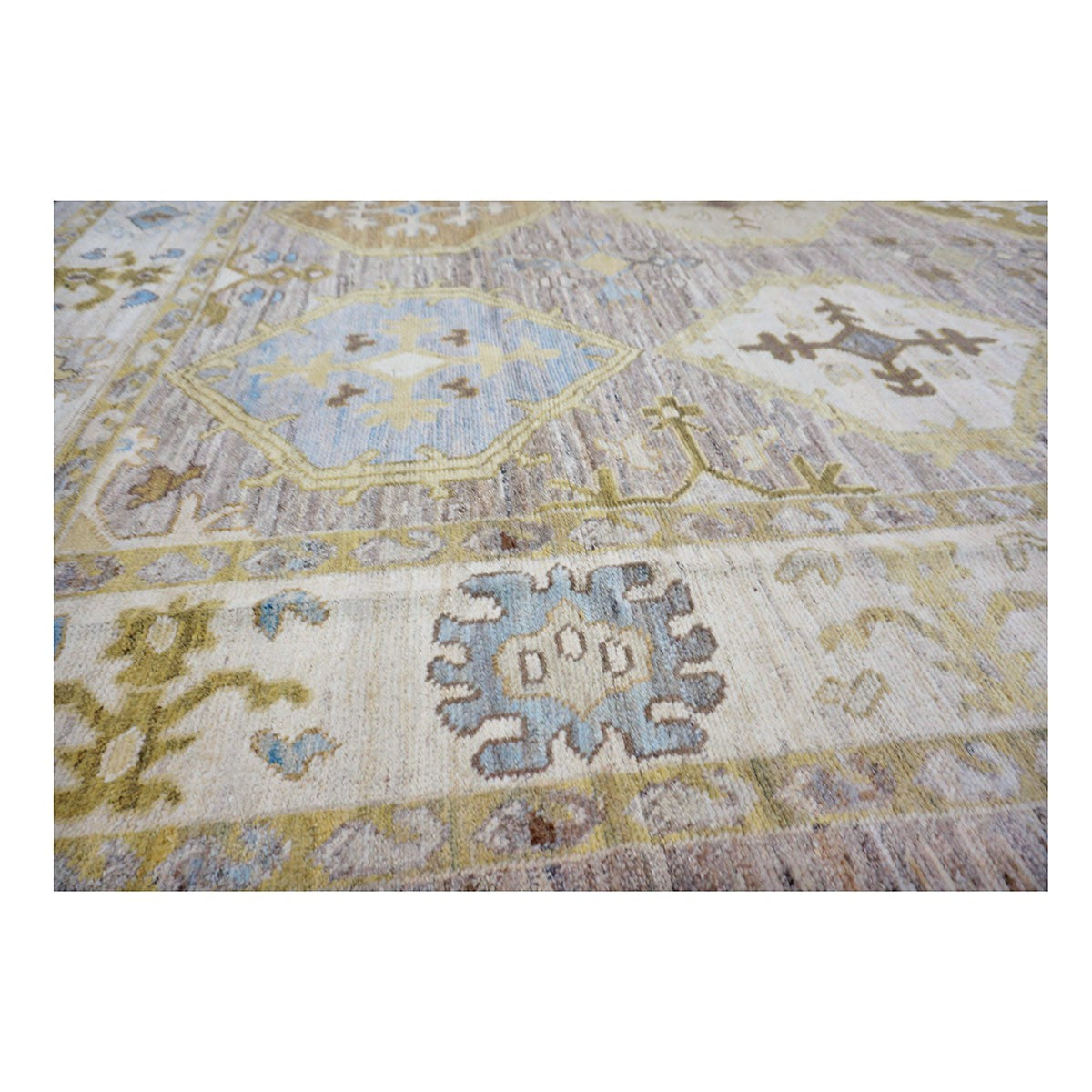 21st Century Turkish Oushak Wool 11x15 Grey, Ivory, Olive & Yellow Handmade Area Rug #1144074