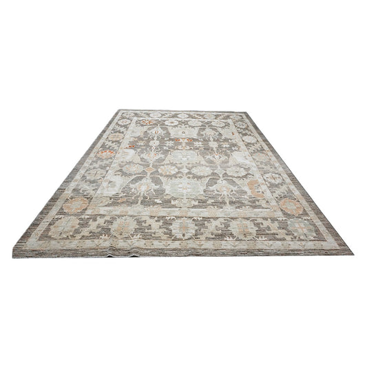 Turkish Oushak Wool 10x13 Charcoal, Ivory & Red Handmade Area Rug #1144076