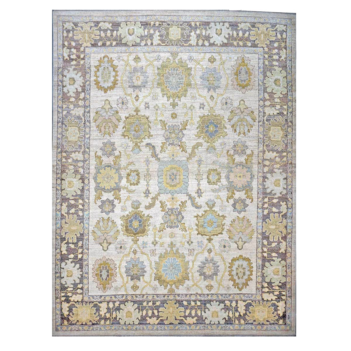 21st Century Turkish Oushak Wool 11X14 Ash Brown, Buff & Khaki Handmade Area Rug #1144080