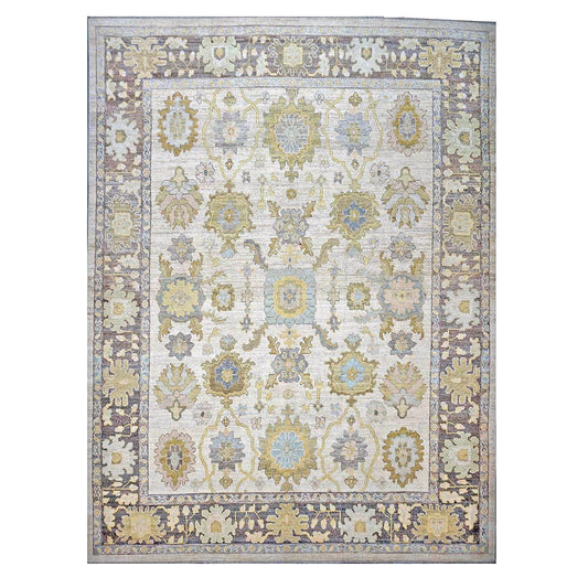 21st Century Turkish Oushak Wool 11X14 Ash Brown, Buff & Khaki Handmade Area Rug #1144080