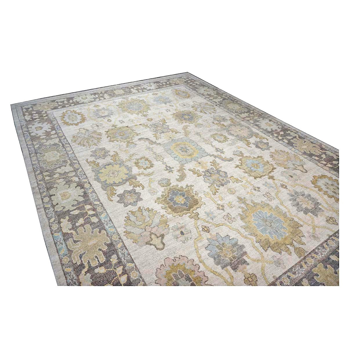 21st Century Turkish Oushak Wool 11X14 Ash Brown, Buff & Khaki Handmade Area Rug #1144080