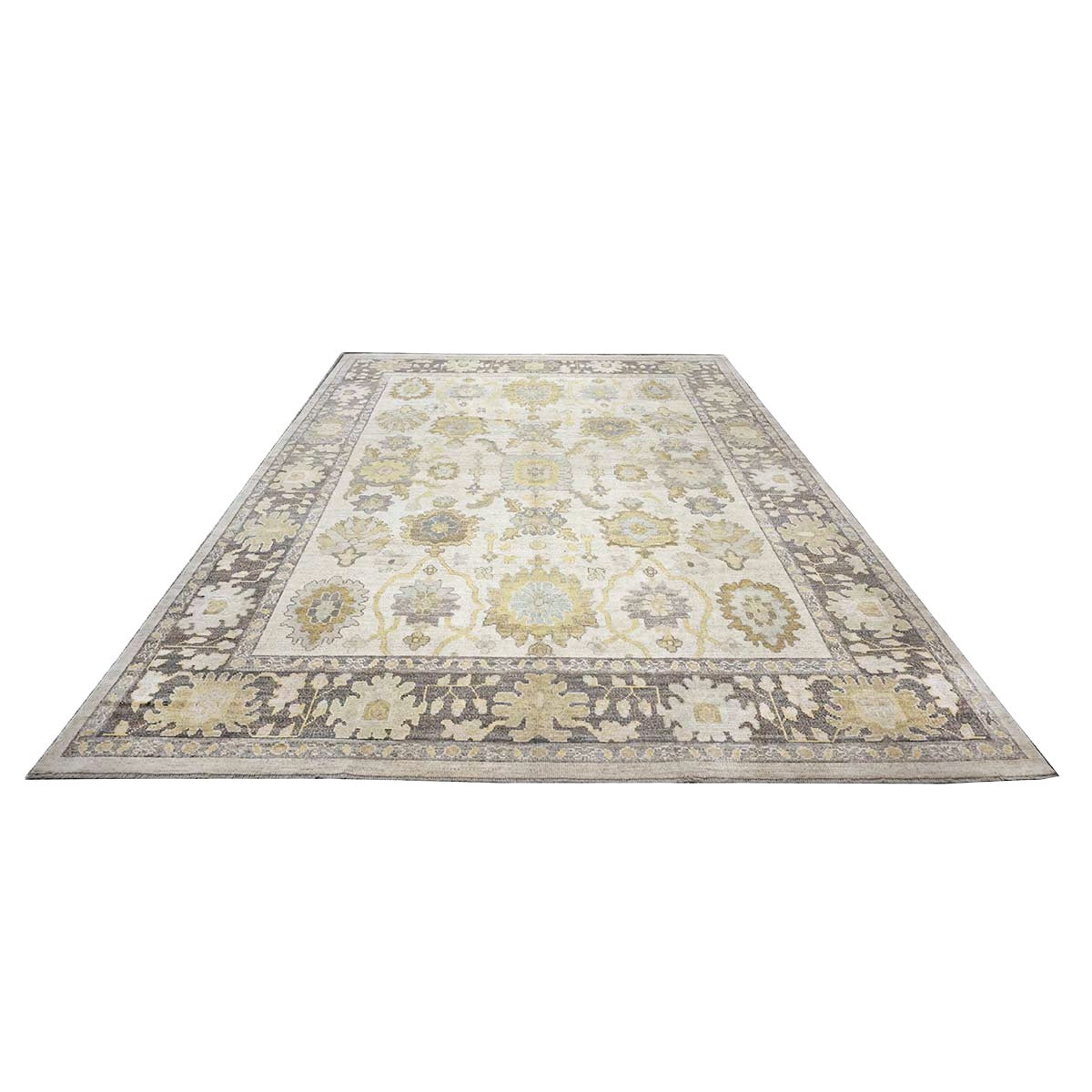 21st Century Turkish Oushak Wool 11X14 Ash Brown, Buff & Khaki Handmade Area Rug #1144080