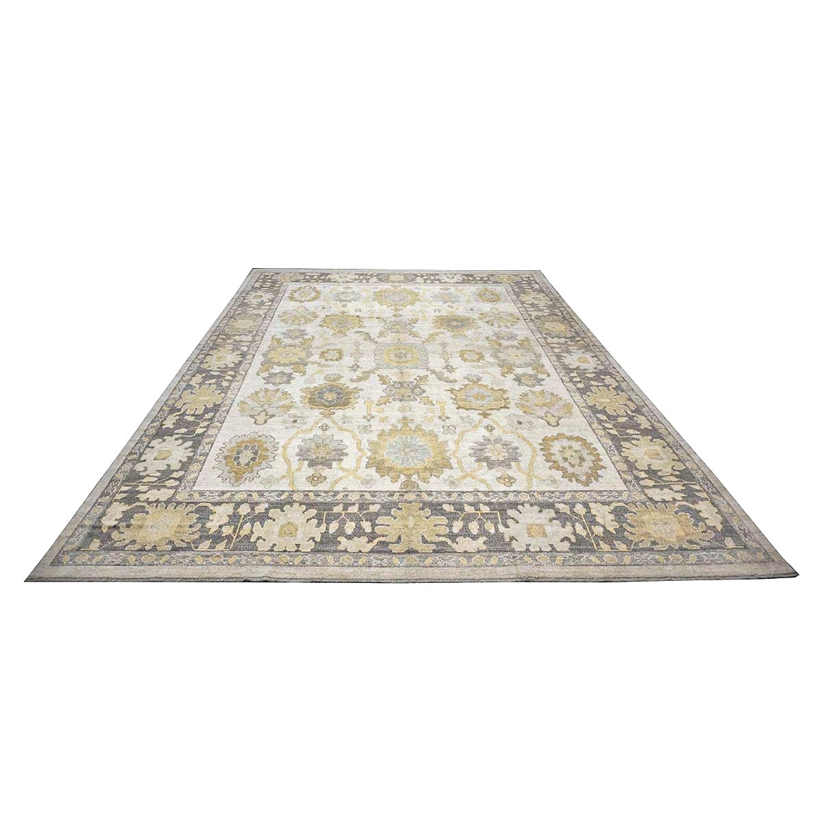 21st Century Turkish Oushak Wool 11X14 Ash Brown, Buff & Khaki Handmade Area Rug #1144080
