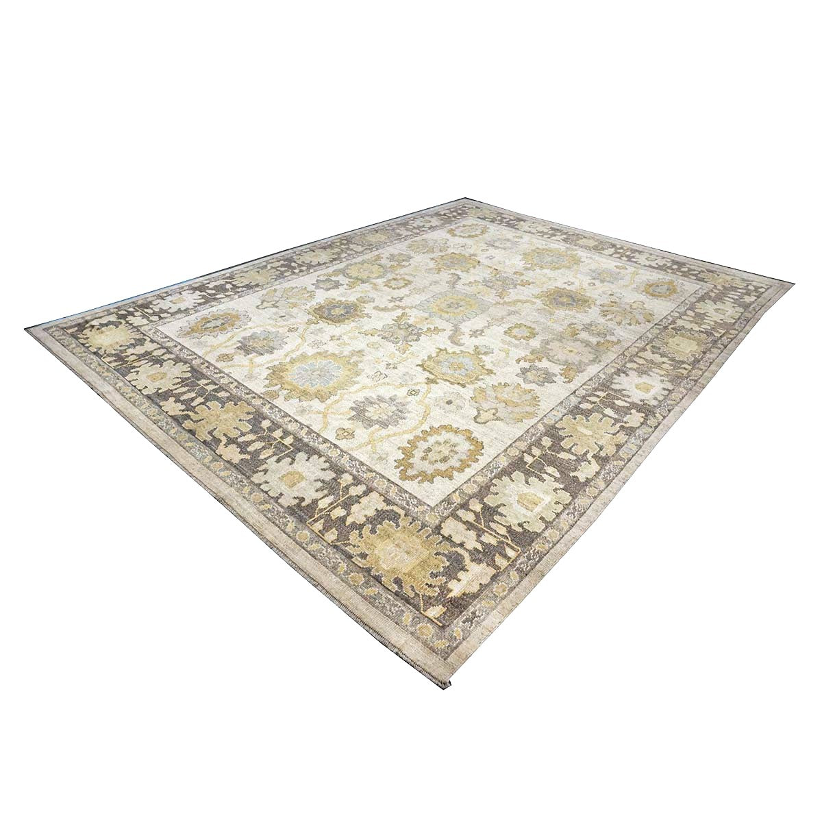 21st Century Turkish Oushak Wool 11X14 Ash Brown, Buff & Khaki Handmade Area Rug #1144080