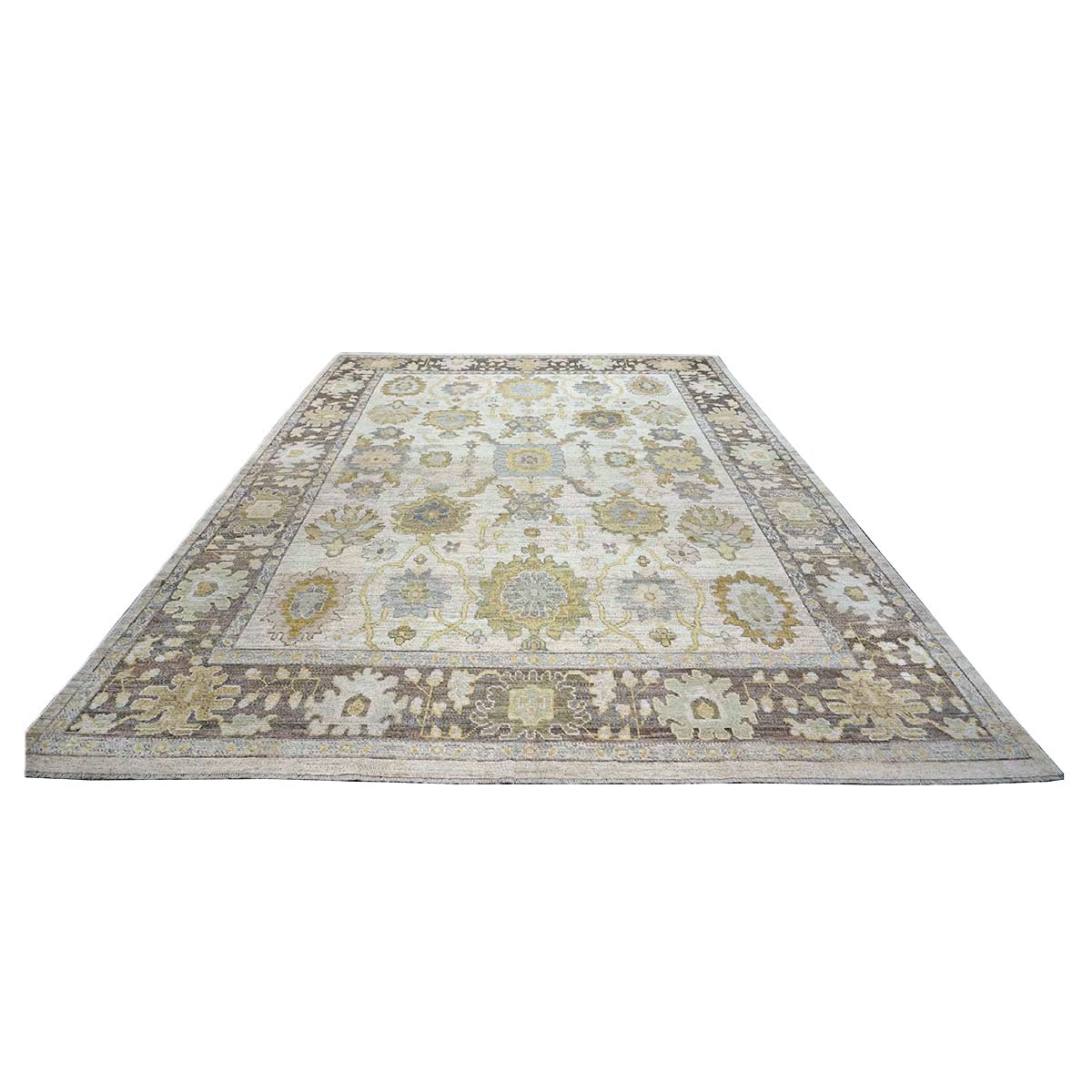 21st Century Turkish Oushak Wool 11X14 Ash Brown, Buff & Khaki Handmade Area Rug #1144080