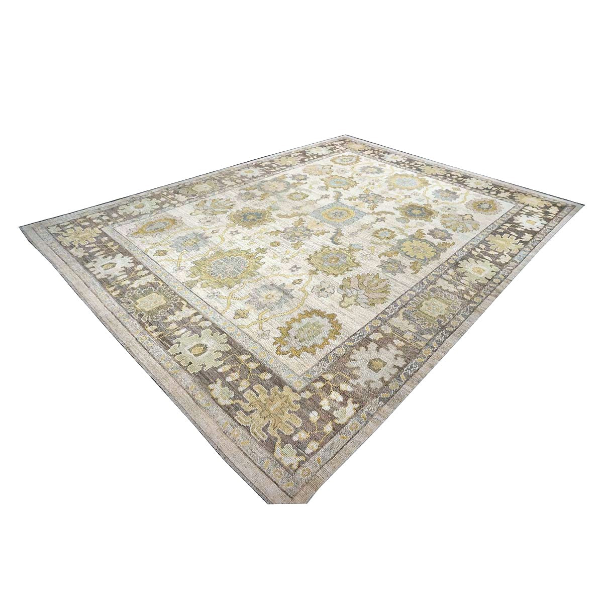 21st Century Turkish Oushak Wool 11X14 Ash Brown, Buff & Khaki Handmade Area Rug #1144080