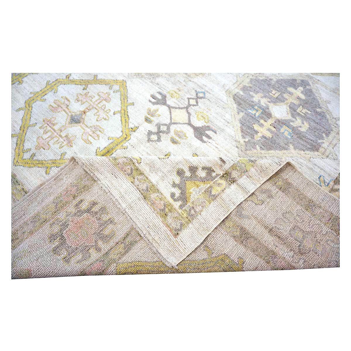 21st Century Turkish Oushak Wool 11x15 Ivory, Yellow, Charcoal & Olive Green Handmade Area Rug #1144082