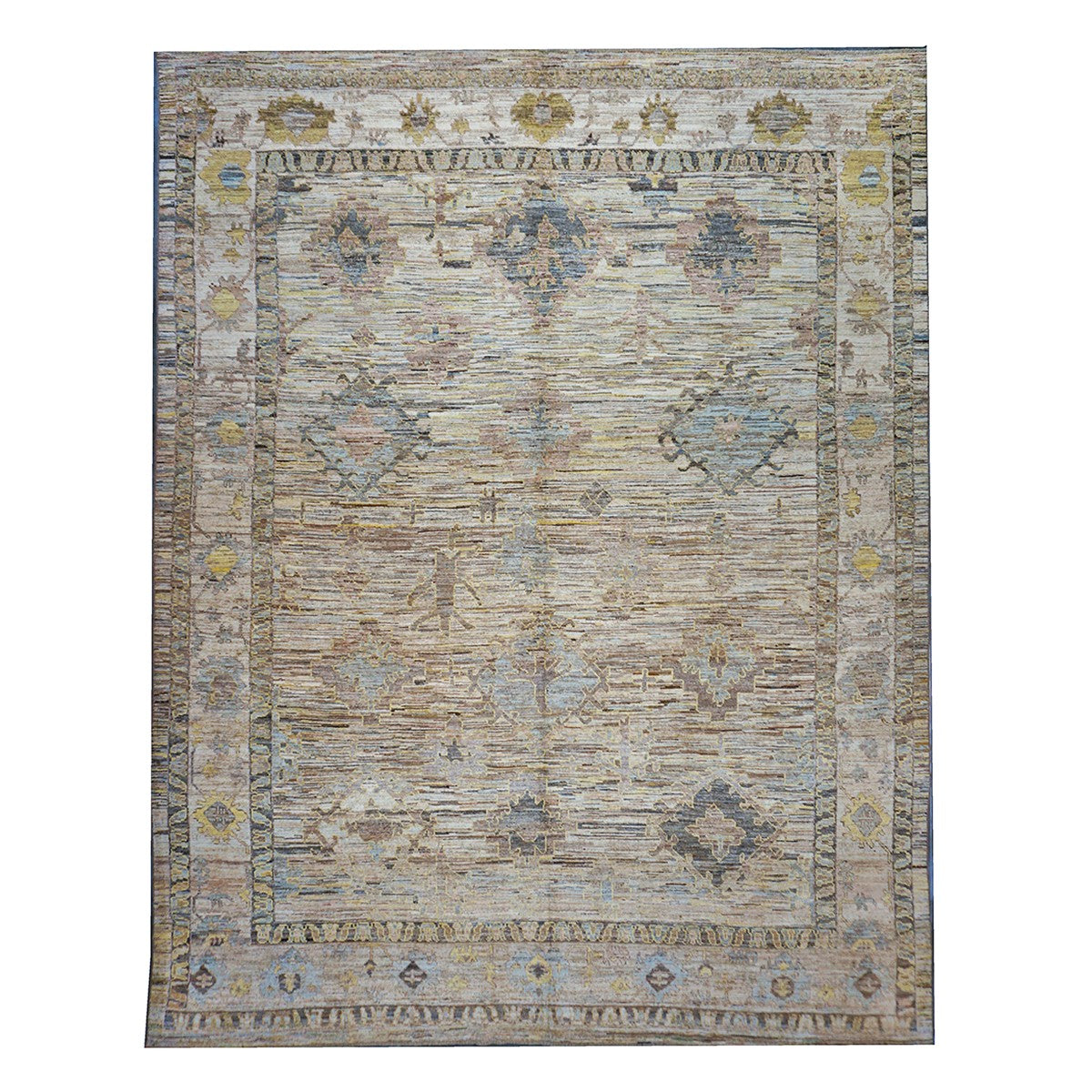 Turkish Oushak Wool 12x16 Ivory, Tan & Charcoal Handmade Area Rug #1144085