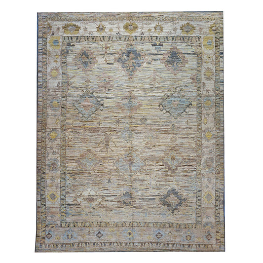 Turkish Oushak Wool 12x16 Ivory, Tan & Charcoal Handmade Area Rug #1144085