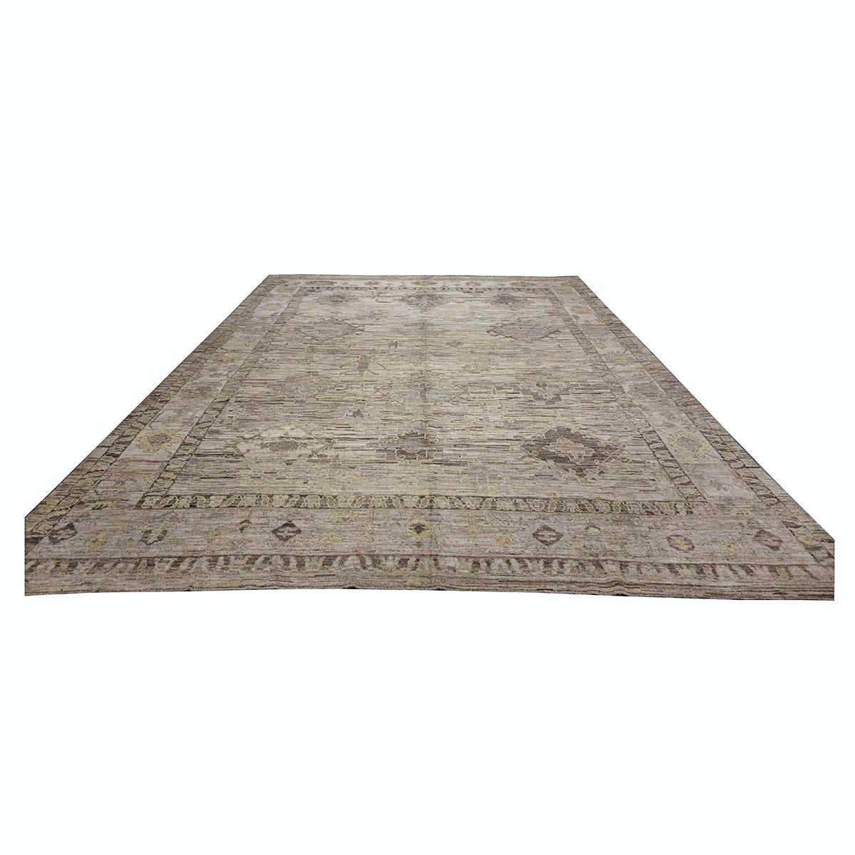 Turkish Oushak Wool 12x16 Ivory, Tan & Charcoal Handmade Area Rug #1144085