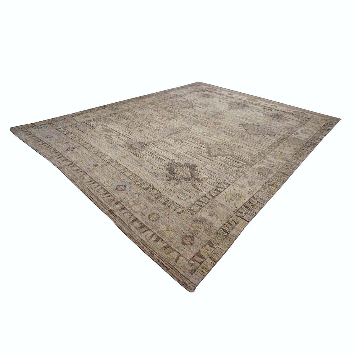 Turkish Oushak Wool 12x16 Ivory, Tan & Charcoal Handmade Area Rug #1144085