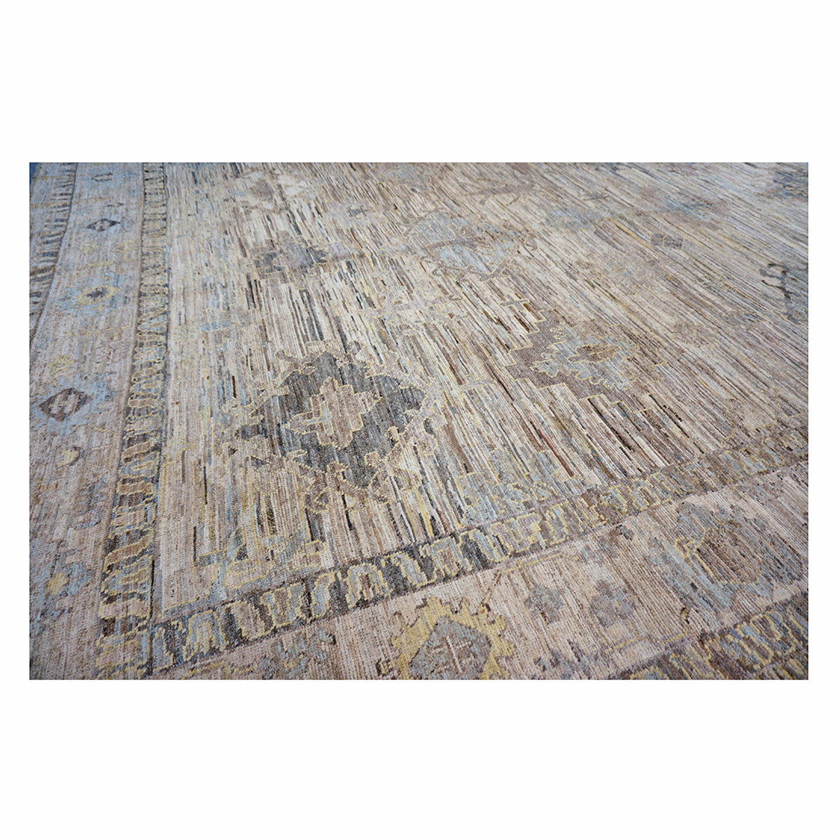 Turkish Oushak Wool 12x16 Ivory, Tan & Charcoal Handmade Area Rug #1144085