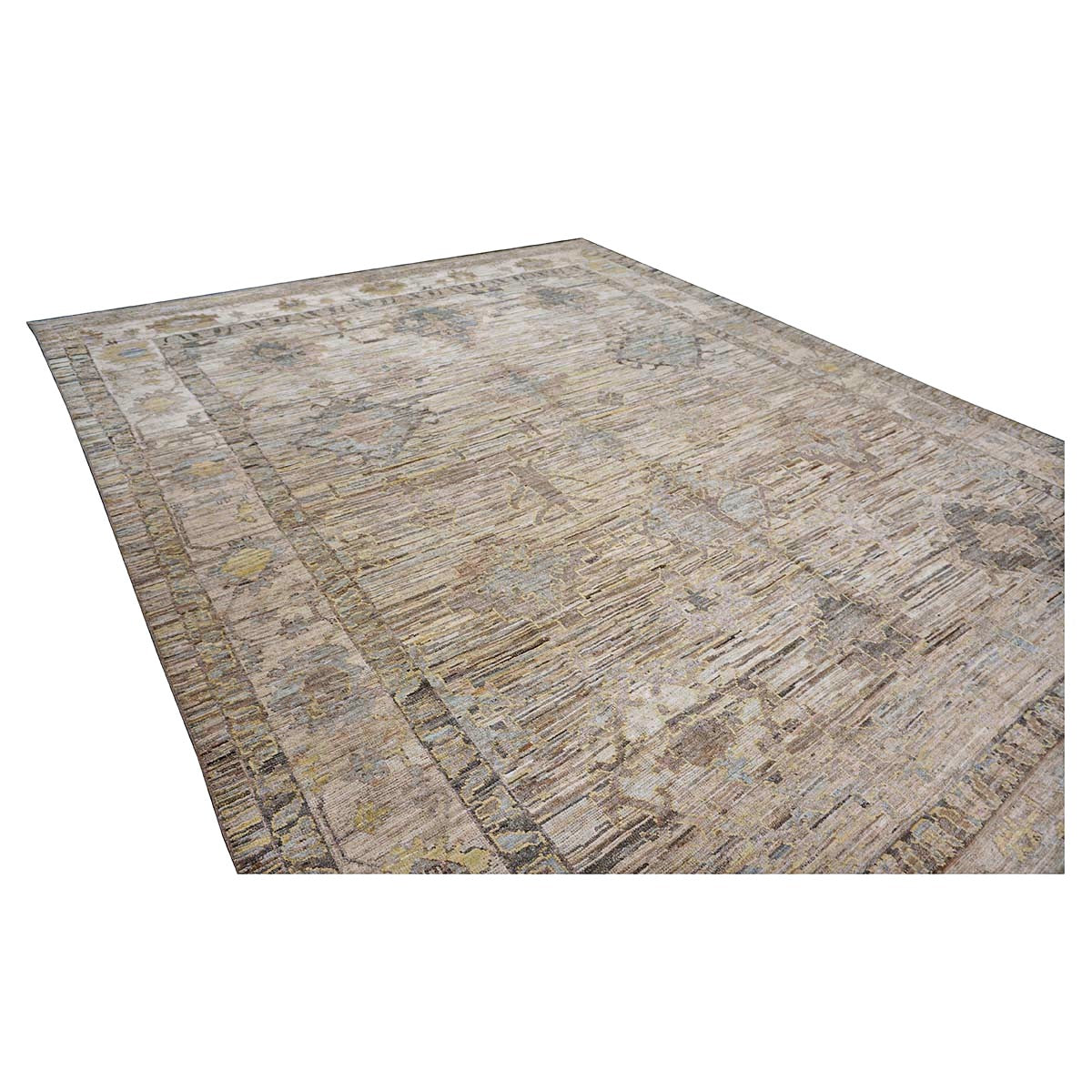 Turkish Oushak Wool 12x16 Ivory, Tan & Charcoal Handmade Area Rug #1144085