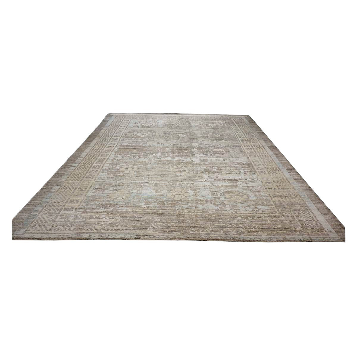21st Century Turkish Oushak Wool 12x14 Grey & Light Blue Handmade Area Rug #1144086