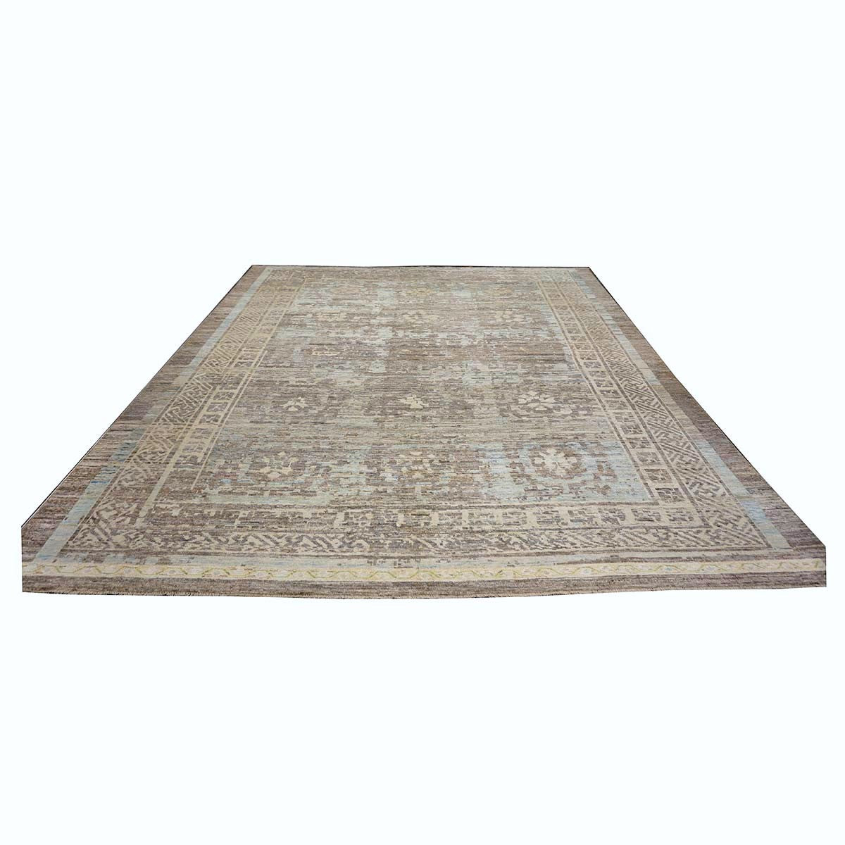21st Century Turkish Oushak Wool 12x14 Grey & Light Blue Handmade Area Rug #1144086