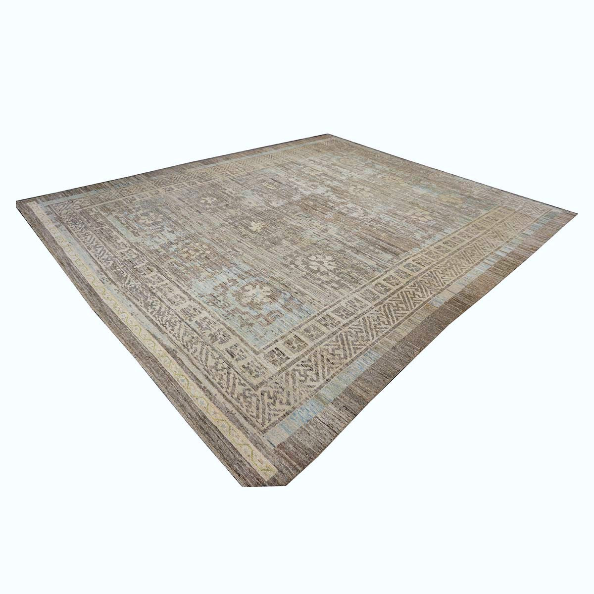21st Century Turkish Oushak Wool 12x14 Grey & Light Blue Handmade Area Rug #1144086