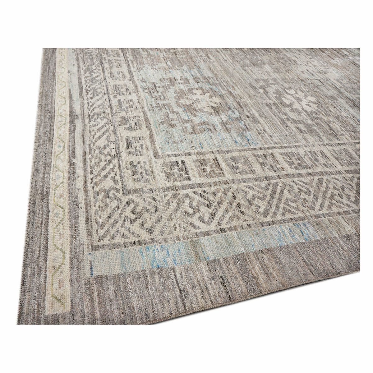 21st Century Turkish Oushak Wool 12x14 Grey & Light Blue Handmade Area Rug #1144086