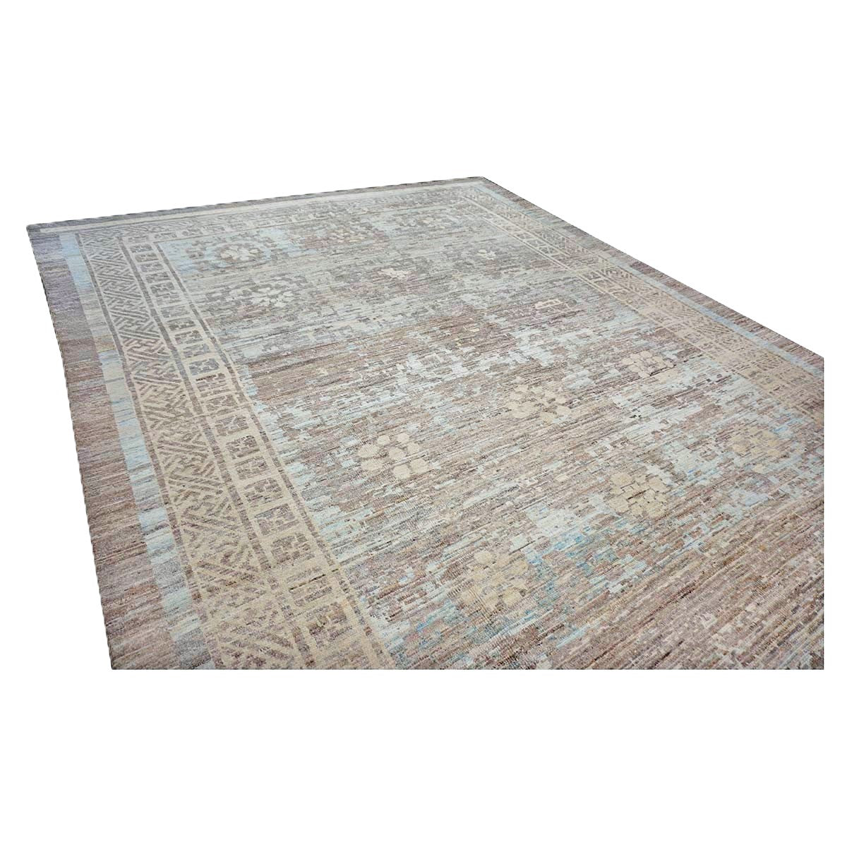 21st Century Turkish Oushak Wool 12x14 Grey & Light Blue Handmade Area Rug #1144086
